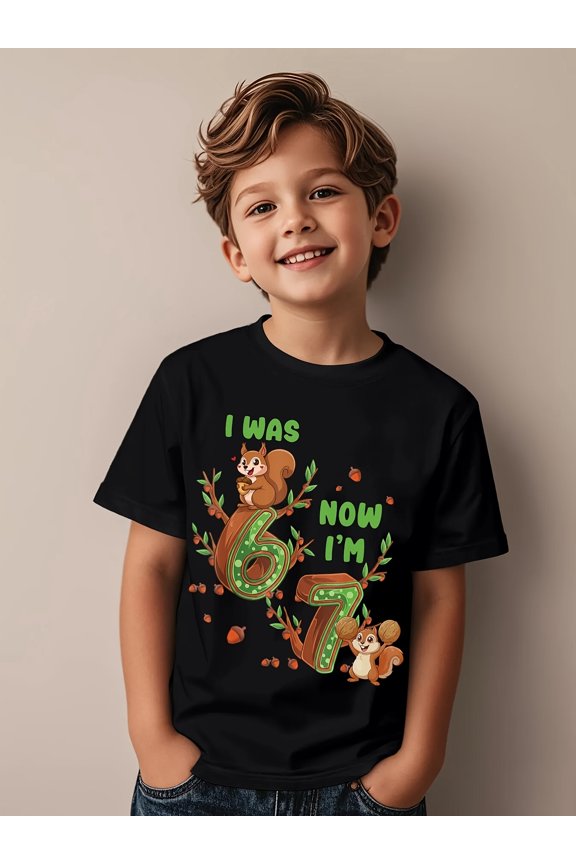 Boy's Cute Cartoon Squirrel 7th Birthday T-Shirt