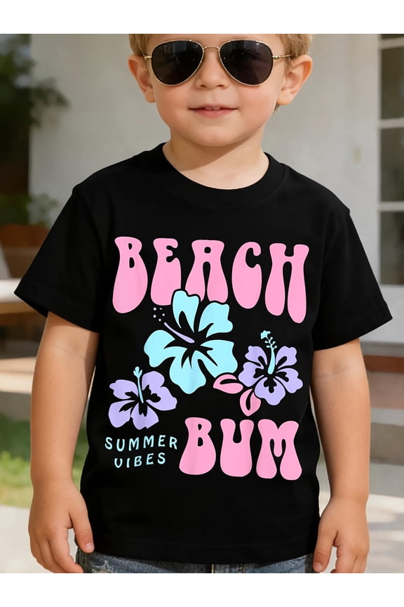 Boy's Cute Casual Beach Bum Hibiscus Graphic T-Shirt