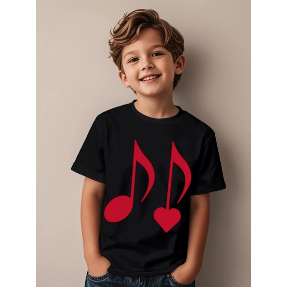 Boy's Cute Casual Red Music Note Heart T-Shirt