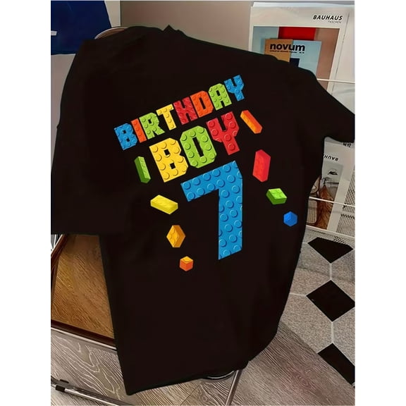 Boy's Cute Colorful Building Block 7th Birthday T-Shirt