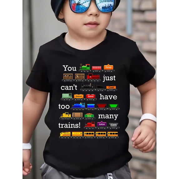 Boy's Cute Colorful Cartoon Train Graphic T-Shirt