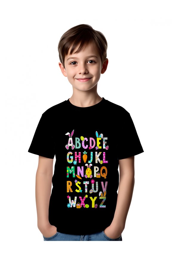 Boy's Cute Colorful Easter Alphabet Bunny T-Shirt