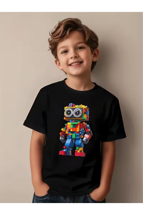 Boy's Cute Colorful Toy Block Robot T-Shirt