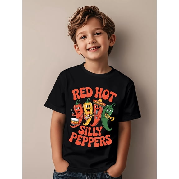 Boy's Cute Funny Cartoon Musical Pepper Graphic T-Shirt