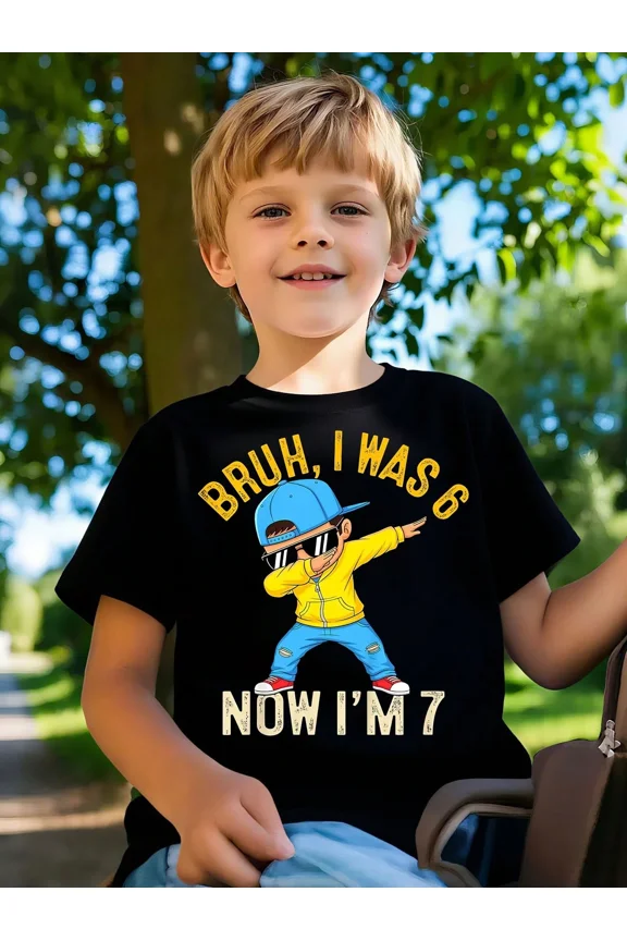 Boy's Cute Funny Dabbing Cartoon 7th Birthday T-Shirt