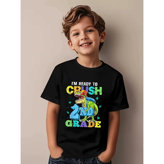 Boy's Cute Funny Dinosaur T-Rex Second Grade School Graphic T-Shirt