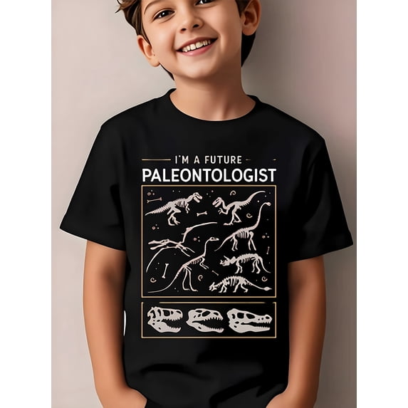 Boy's Cute Graphic Dinosaur Paleontologist T-Shirt
