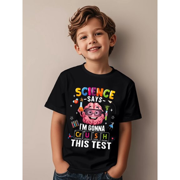 Boy's Cute Graphic Science Brain Test T-Shirt