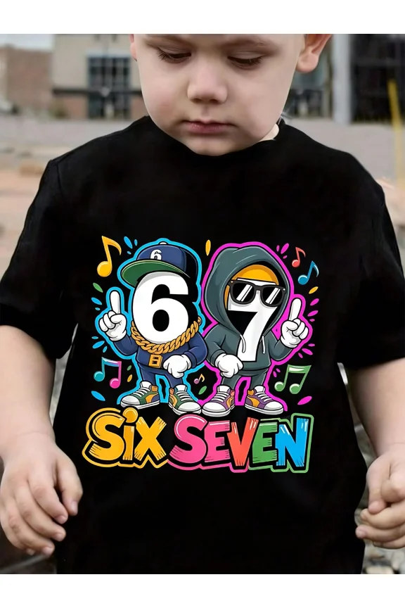 Boy's Cute Hip Hop Cartoon Number Six Seven T-Shirt