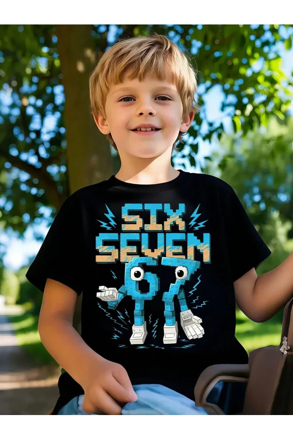 Boy's Cute Pixel Block Number Cartoon T-Shirt