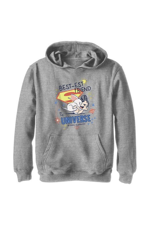 Boy's DC League of Super-Pets Cartoon Best-est Friend in the Universe Pull Over Hoodie Athletic Heather Medium