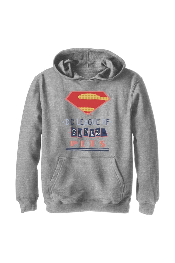 Boy's DC League of Super-Pets Dotted Superman Crest Pull Over Hoodie Athletic Heather Medium