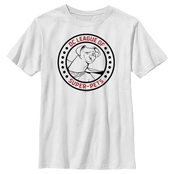 Boy's DC League of Super-Pets Krypto Circle Badge Graphic Tee White Large
