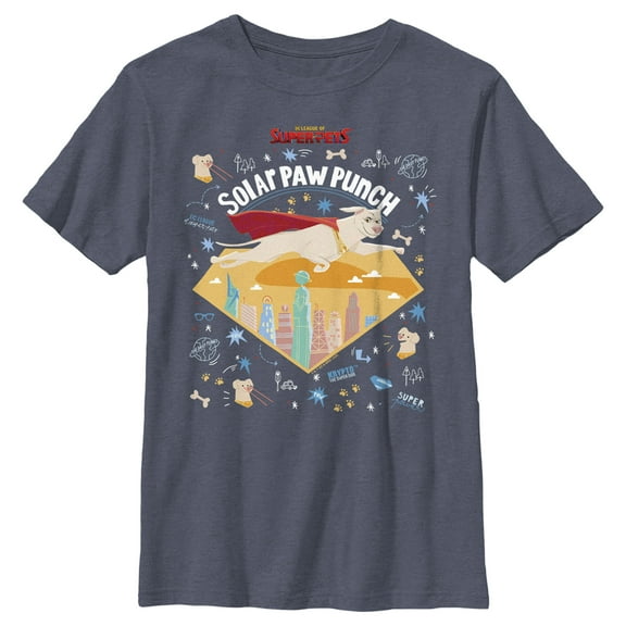 Boy's DC League of Super-Pets Krypto Solar Paw Punch Graphic Tee Navy Blue Heather Large
