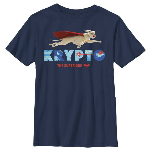 Boy's DC League of Super-Pets Krypto Super Dog Graphic Tee Navy Blue Medium