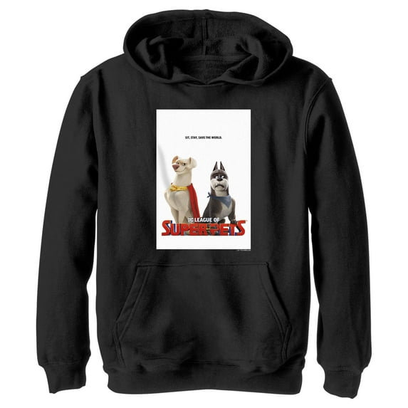 Boy's DC League of Super-Pets Krypto and Ace Poster Pull Over Hoodie Black Small