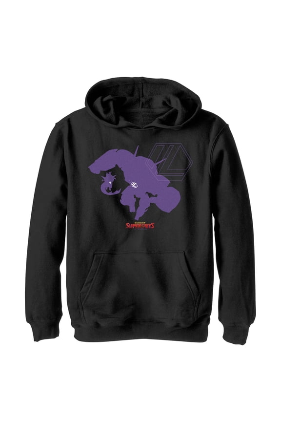 Boy's DC League of Super-Pets Lex Luthor and Lulu Silhouettes Pull Over Hoodie Black X Large