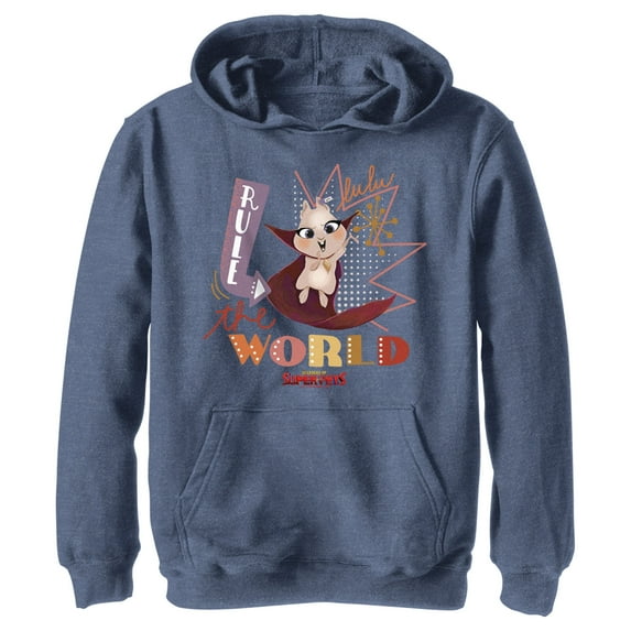 Boy's DC League of Super-Pets Lulu Rule The World Pull Over Hoodie Navy Blue Heather Medium