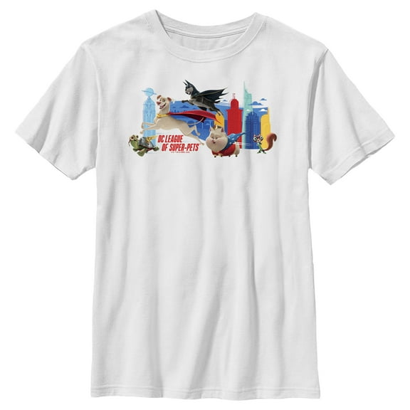 Boy's DC League of Super-Pets Metropolis Groupshot  Graphic Tee White Large