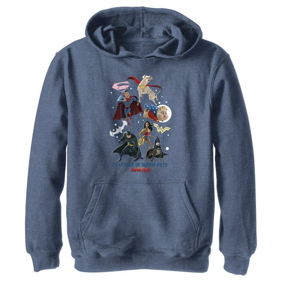 Boy's DC League of Super-Pets Super Squad  Pull Over Hoodie Navy Blue Heather X Large