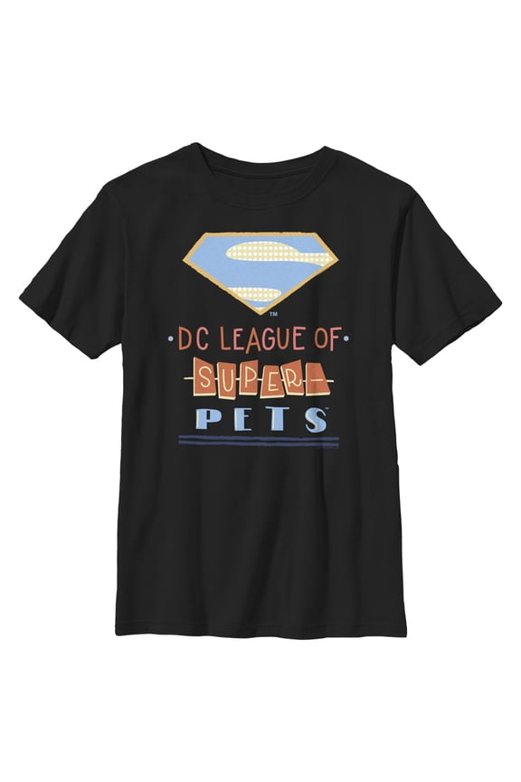 Boy's DC League of Super-Pets Superman Dot Logo Cutouts Graphic Tee Black Large