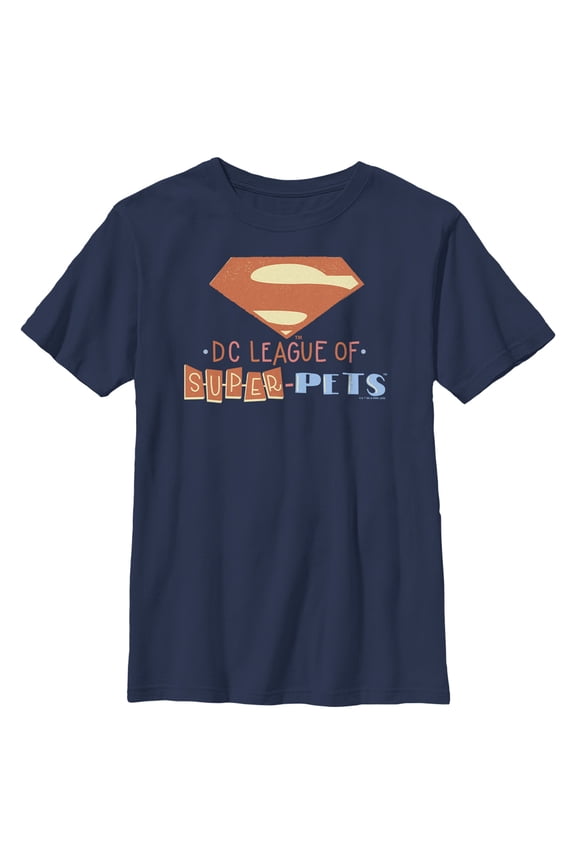 Boy's DC League of Super-Pets Superman Emblem Cutouts Graphic Tee Navy Blue Medium