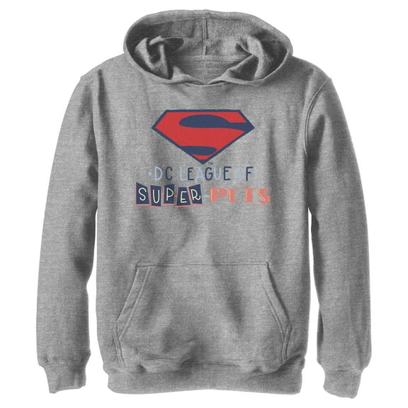 Boy's DC League of Super-Pets Superman Logo Cutouts Pull Over Hoodie Athletic Heather Medium