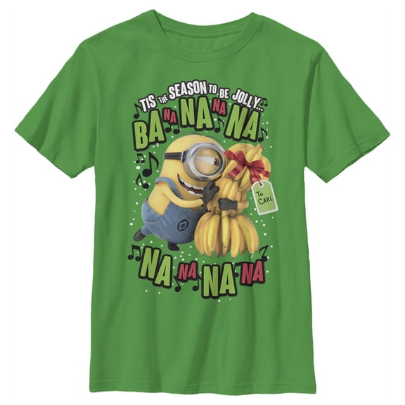 Boy's Despicable Me Christmas Carols Minons Banana Graphic Tee Kelly Green Large