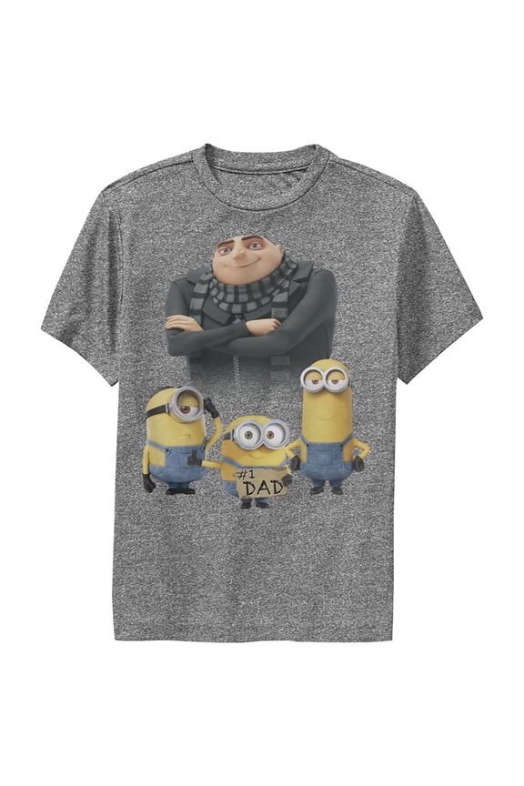 Boy's Despicable Me Father's Day #1 Dad Performance Graphic Tee Charcoal Heather Small