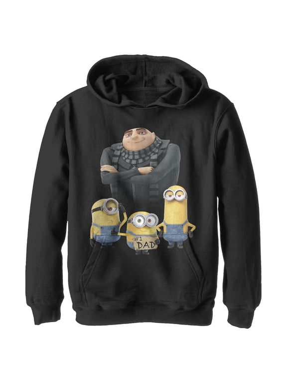 Boy's Despicable Me Father's Day #1 Dad Pull Over Hoodie Black Small