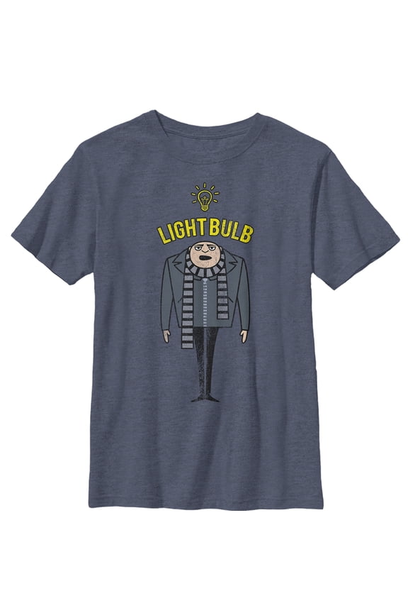 Boy's Despicable Me Gru Lightbulb  Graphic Tee Navy Blue Heather Medium