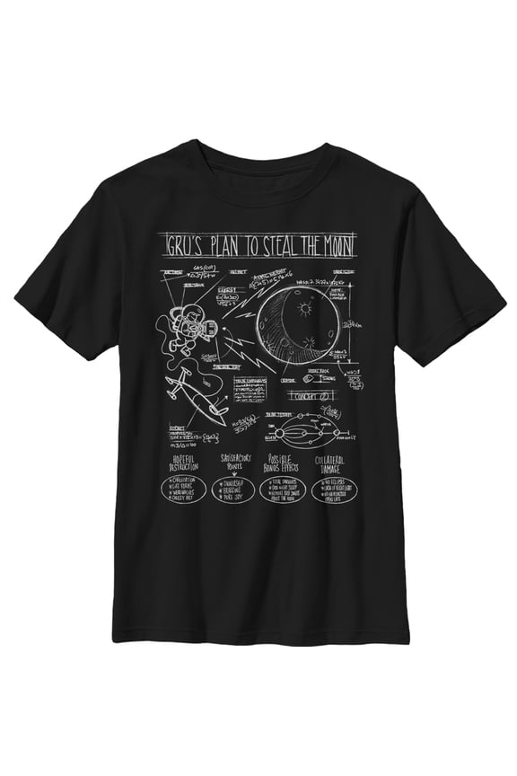 Boy's Despicable Me Gru Plans to Steal Moon Graphic Tee Black Large