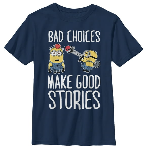 Boy's Despicable Me Minion Bad Choices  Graphic Tee Navy Blue Medium