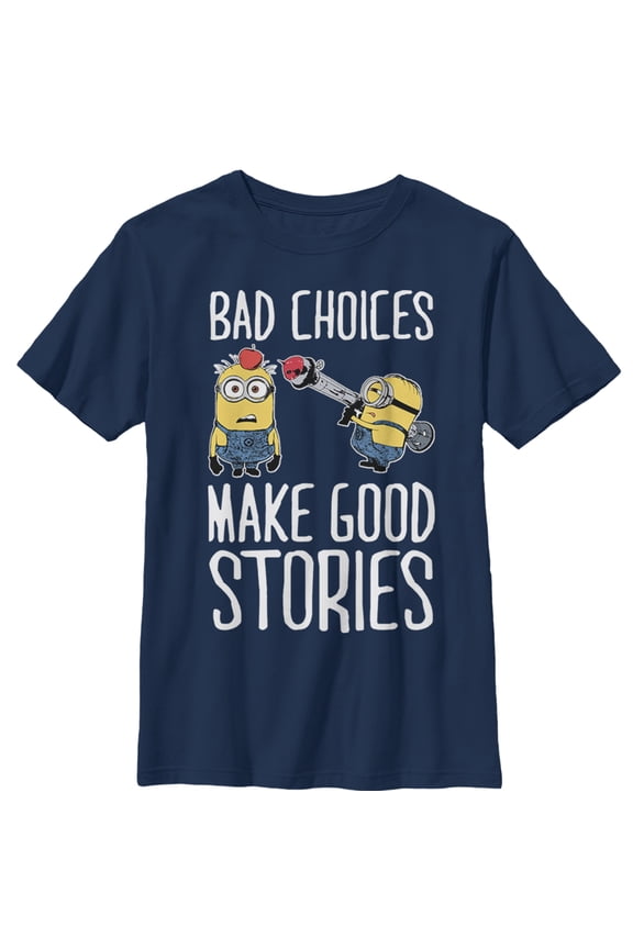 Boy's Despicable Me Minion Bad Choices Graphic Tee Navy Blue Small