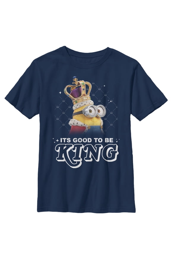 Boy's Despicable Me Minion Good to Be King Graphic Tee Navy Blue X Large