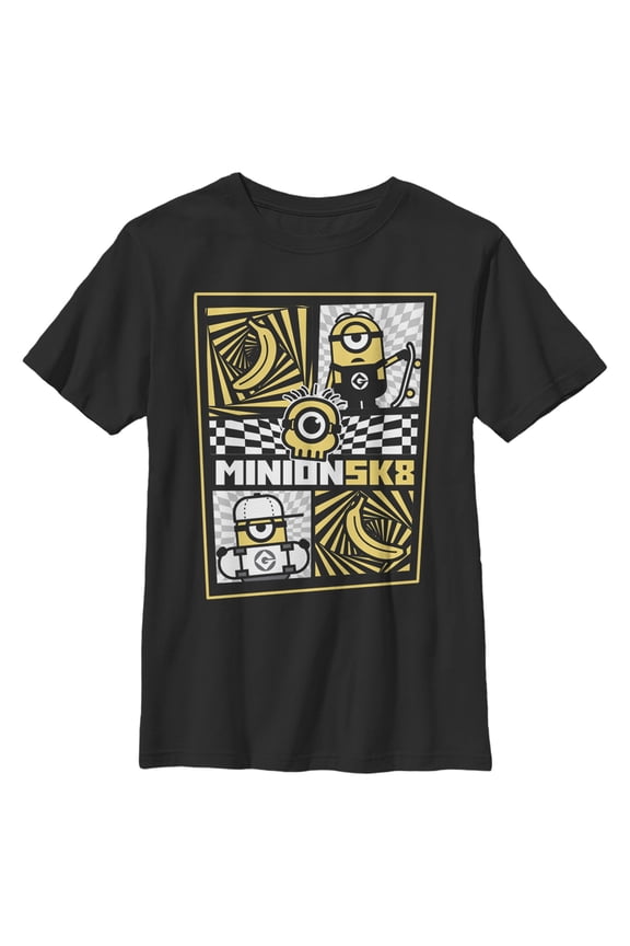 Boy's Despicable Me Minions Sk8 Or Die  Graphic Tee Black Large