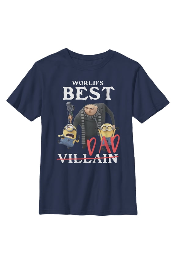 Boy's Despicable Me World's Best Dad Gru and Minions Graphic Tee Navy Blue Small