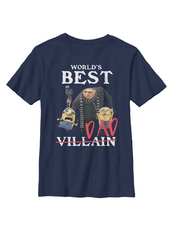 Boy's Despicable Me World's Best Dad Gru and Minions Graphic Tee Navy Blue X Large