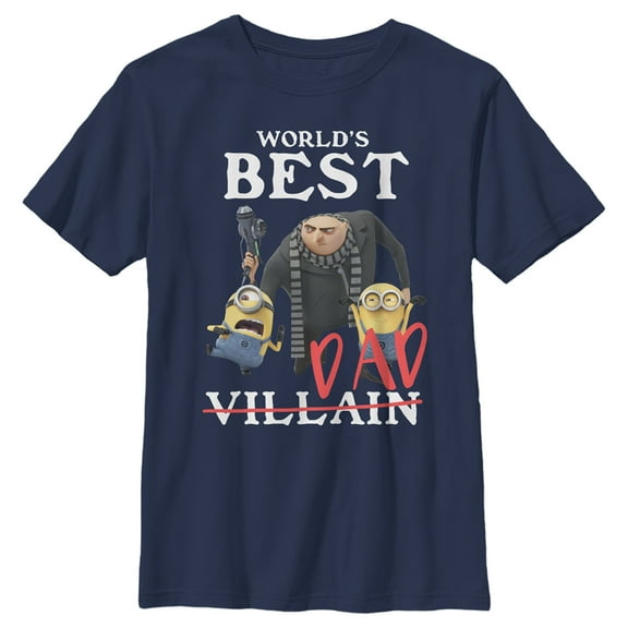 Boy's Despicable Me World's Best Dad Gru and Minions  Graphic Tee Navy Blue Medium