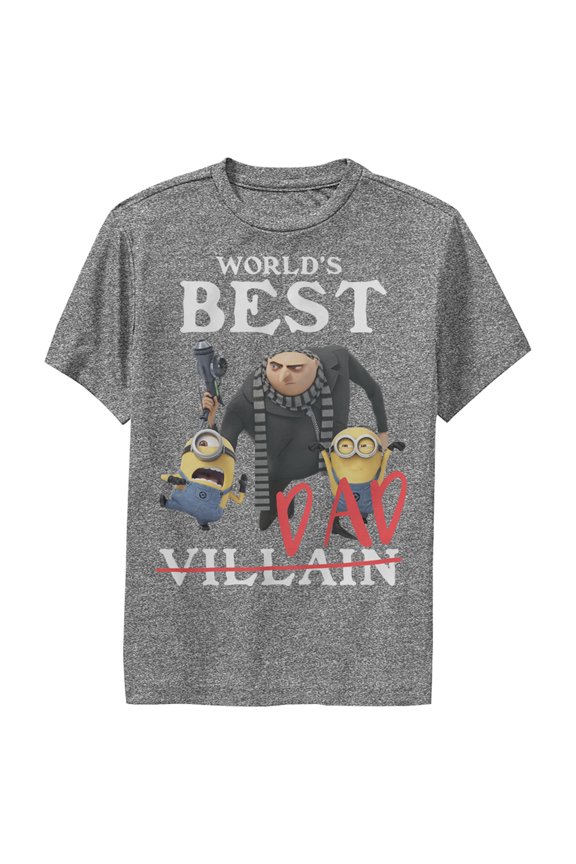 Boy's Despicable Me World's Best Dad Gru and Minions  Performance Graphic Tee Charcoal Heather Small