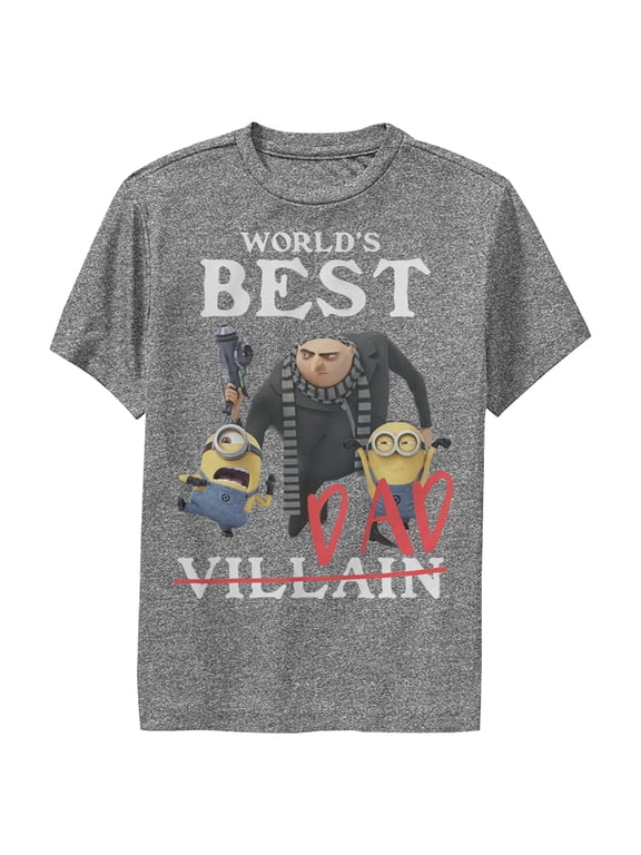Boy's Despicable Me World's Best Dad Gru and Minions Performance Graphic Tee Charcoal Heather Small