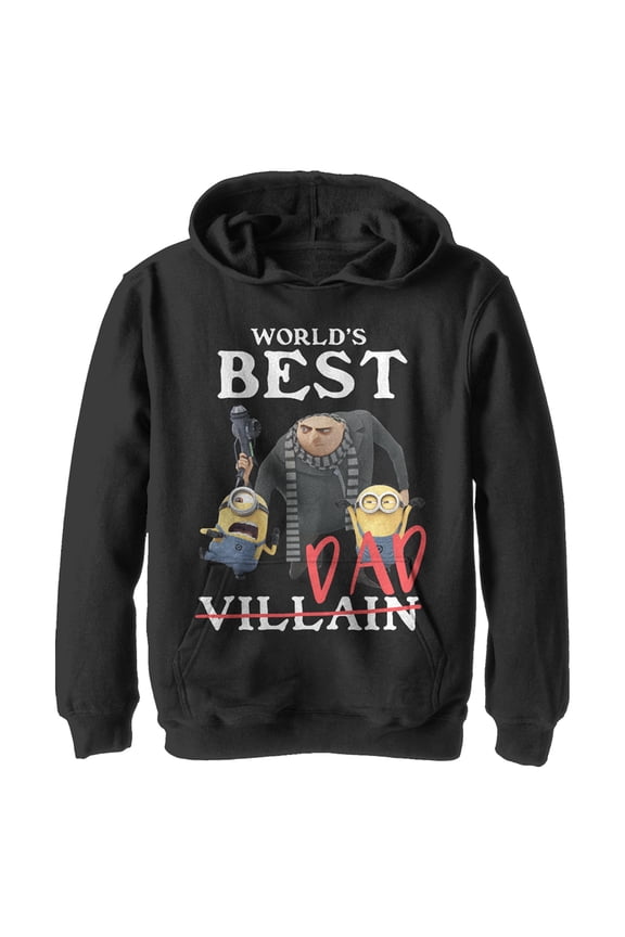 Boy's Despicable Me World's Best Dad Gru and Minions Pull Over Hoodie Black X Large