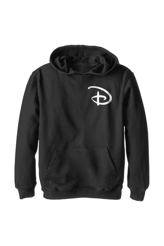 Boy's Disney Classic D Letter Pocket Print Pull Over Hoodie Black Medium