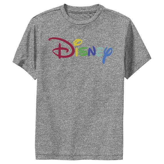 Boy's Disney Classic Multicolored Logo Performance Graphic Tee Charcoal Heather Large