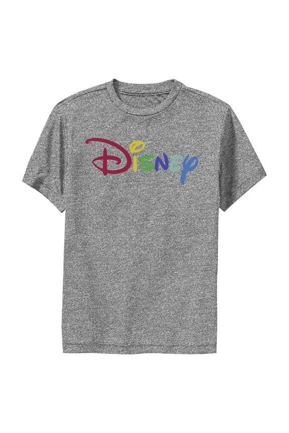 Boy's Disney Classic Multicolored Logo Performance Graphic Tee Charcoal Heather Small