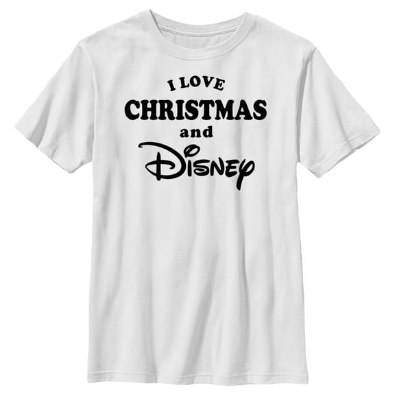Boy's Disney I Love Christmas Logo  Graphic Tee White Small