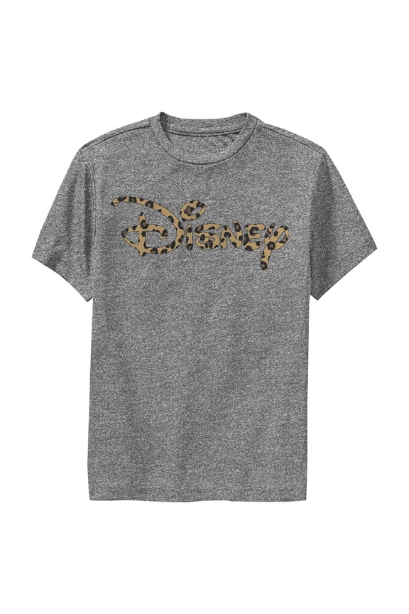 Boy's Disney Leopard Print Logo Performance Graphic Tee Charcoal Heather Medium