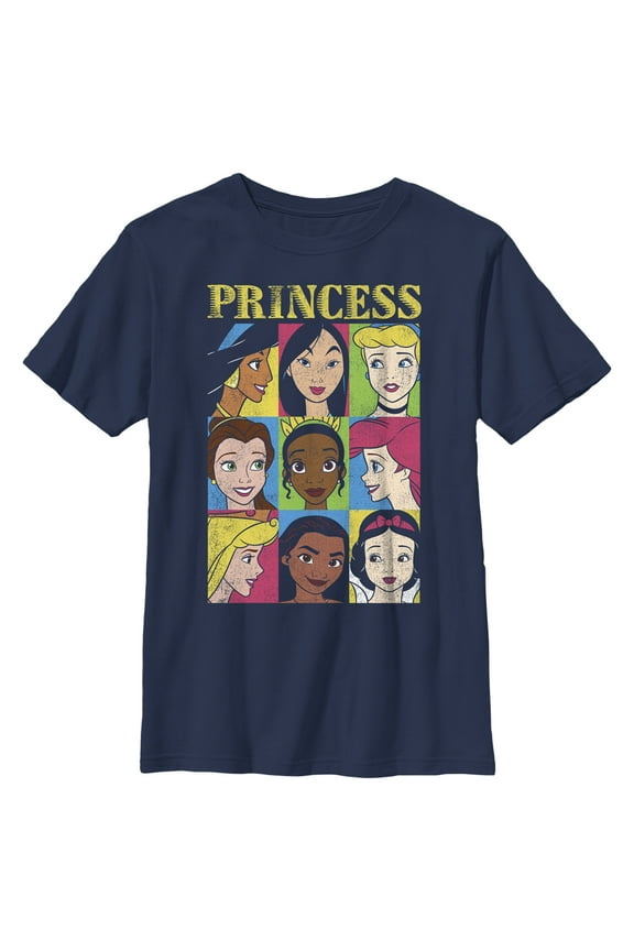 Boy's Disney Princess Distressed Close-Up Poster Graphic Tee Navy Blue X Small