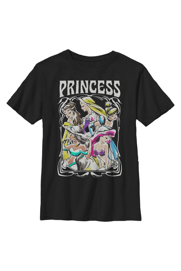 Boy's Disney Princess Sketch Poster  Graphic Tee Black Medium