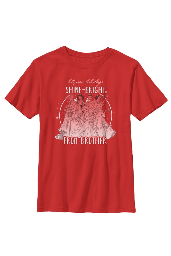 Boy's Disney Princesses Christmas Greetings From Brother Graphic Tee Red Small